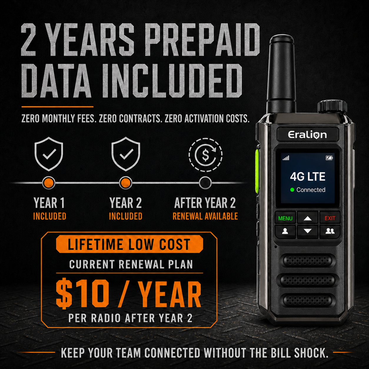 EraLion H18 4G LTE PoC PTT Radios 2-Pack | Business-Grade Push-to-Talk Radio for Warehouses & Teams