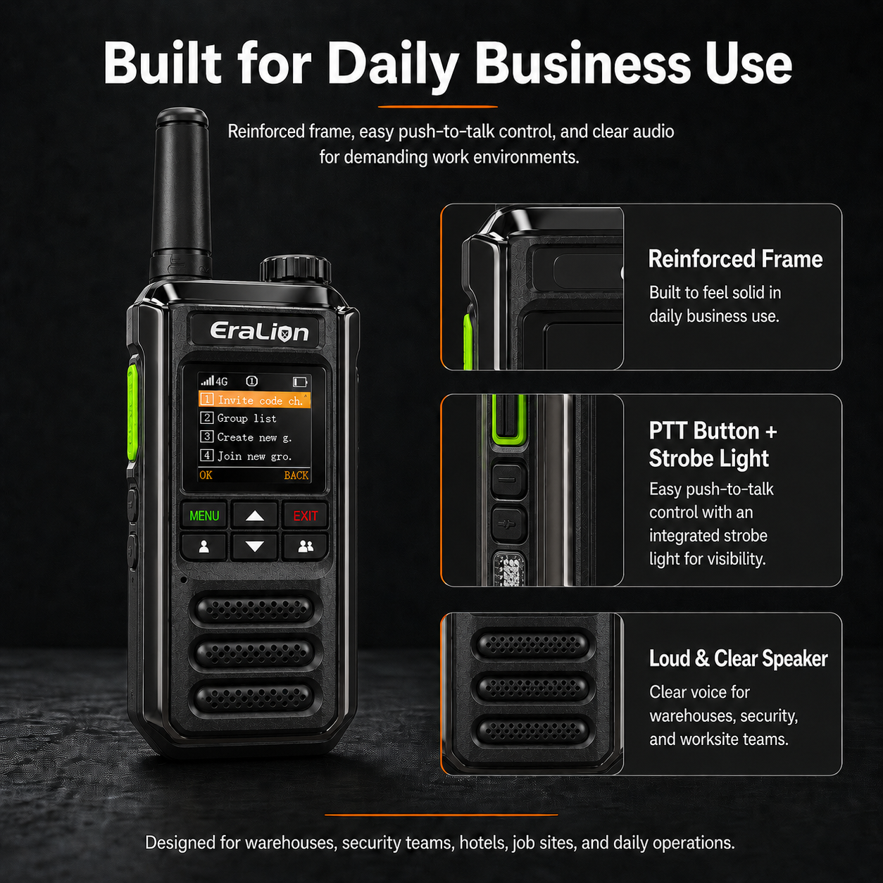EraLion H18 4G LTE PoC PTT Radios 2-Pack | Business-Grade Push-to-Talk Radio for Warehouses & Teams
